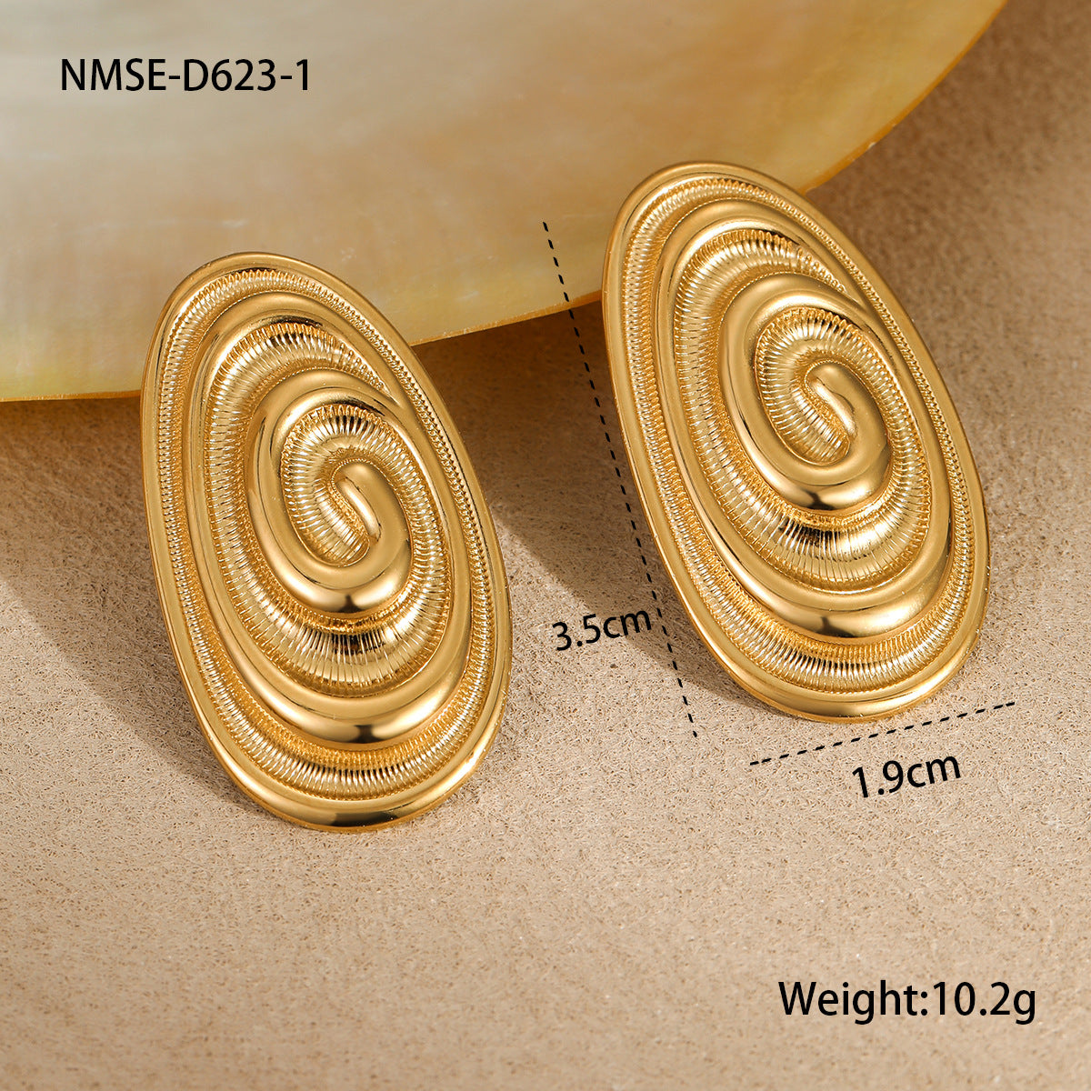 Pendientes ovalados geométricos de acero inoxidable para mujer con acabado chapado y diseño arrugado texturizado
