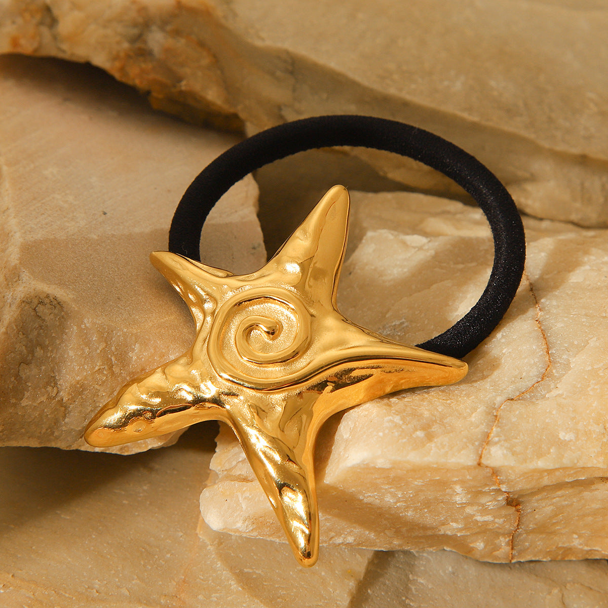 Horquilla de estrella de mar de acero inoxidable bañada en oro de 18 quilates, estilo Ins, con alta elasticidad para coleta de caballo