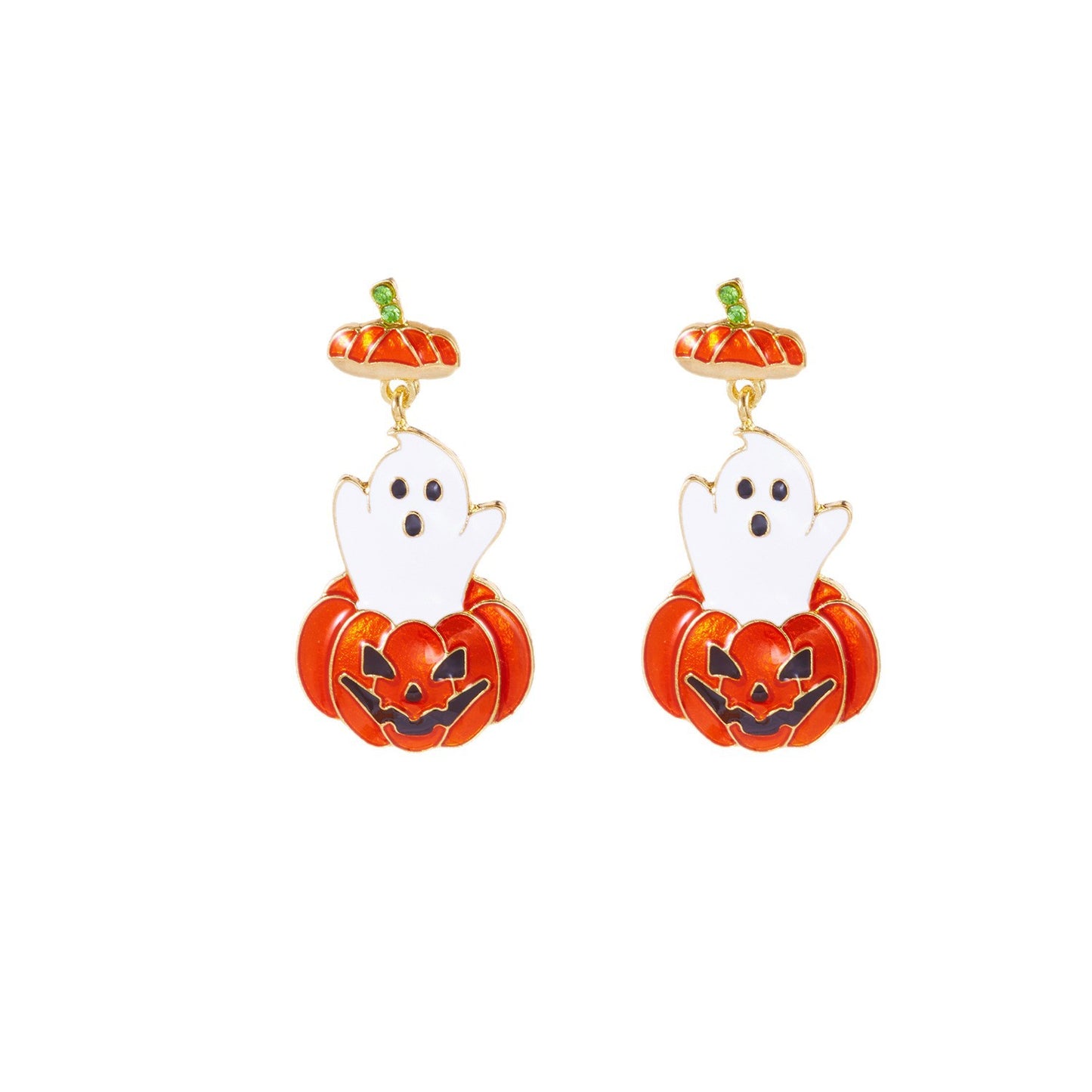 Casual Alloy Plated Drip Oil Rhinestone Pumpkin Ghost Drop Earrings