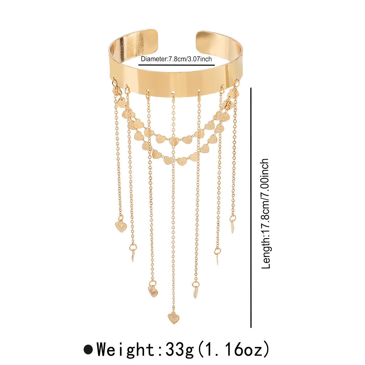 Brazalete con puño de hierro chapado en forma de corazón vintage con detalle de borla, ajustable