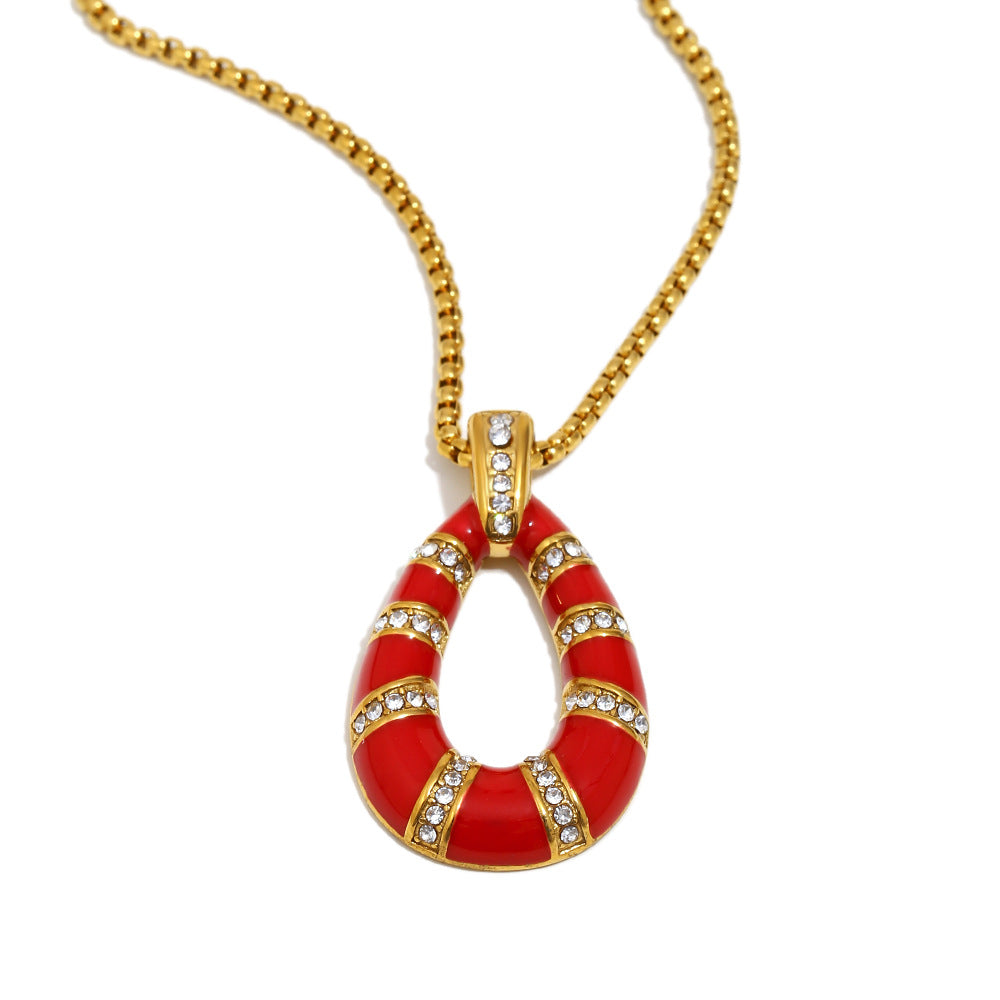 Elegante Collana a Pendente Minimalista Geometrica Retrò Francese in Acciaio Inossidabile Placcato Oro 18K con Dettagli in Smalto da Donna