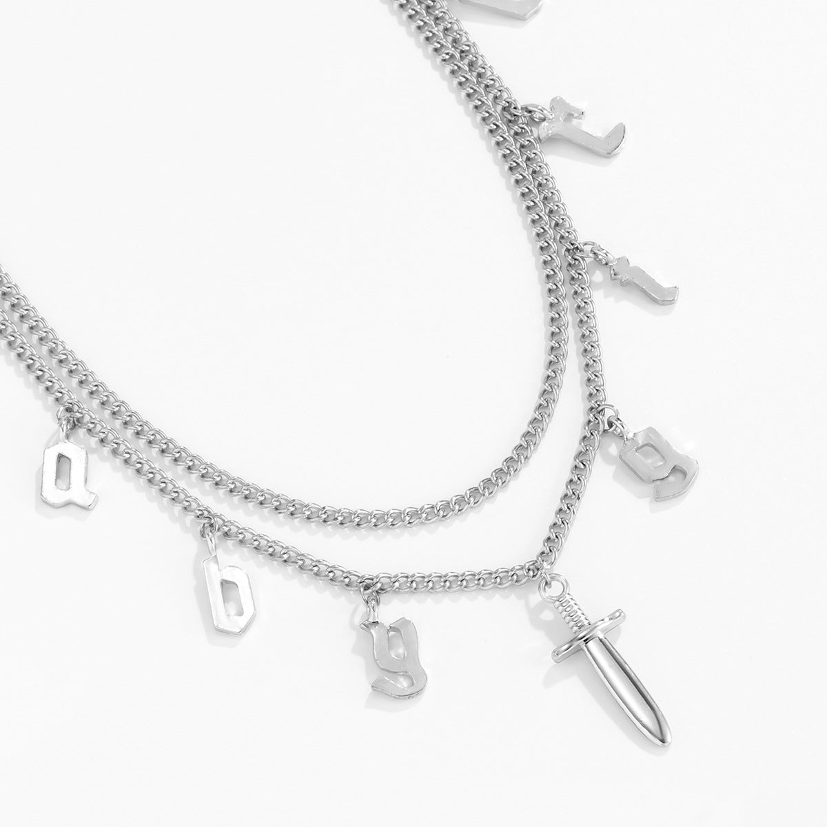 Minimalist Punk Multi-layer Alloy Letter Sword Pendant Body Chain for Women