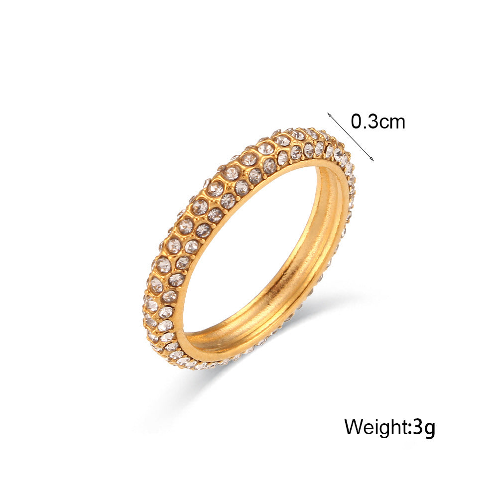 Anillo minimalista geométrico de acero inoxidable para mujer con acabado chapado e incrustaciones de circonitas completas