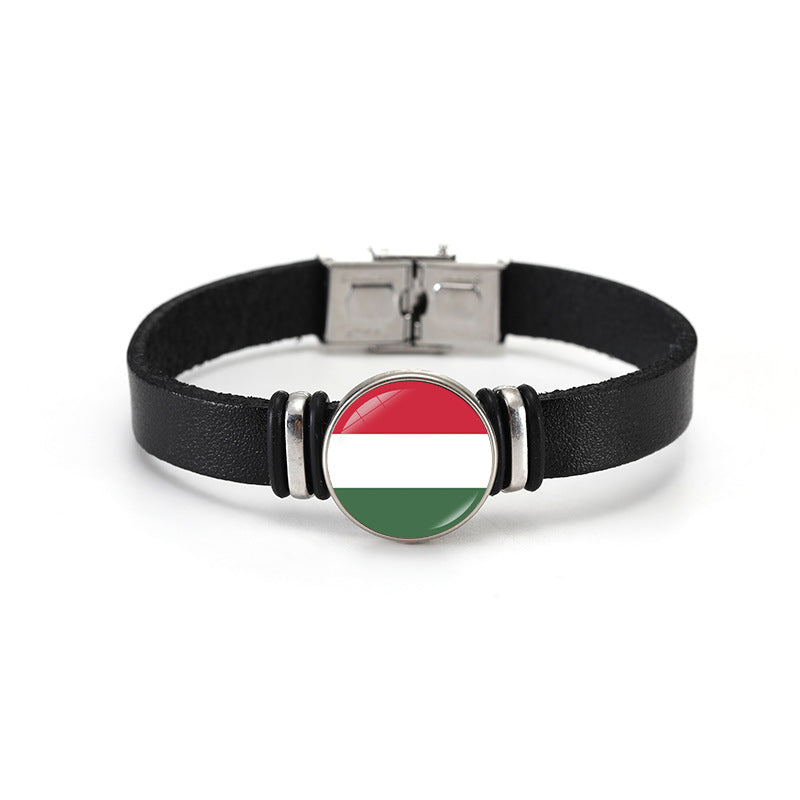 Geometric Plated Leather Bracelet Unisex World Cup Flag Design Casual Wristband