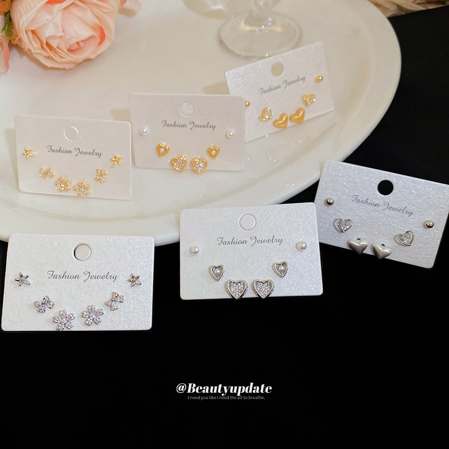 Aretes de Cobre con Baño de Oro en Forma de Corazón con Circonita y Postes de Acero Inoxidable, de Lujo, para Mujer