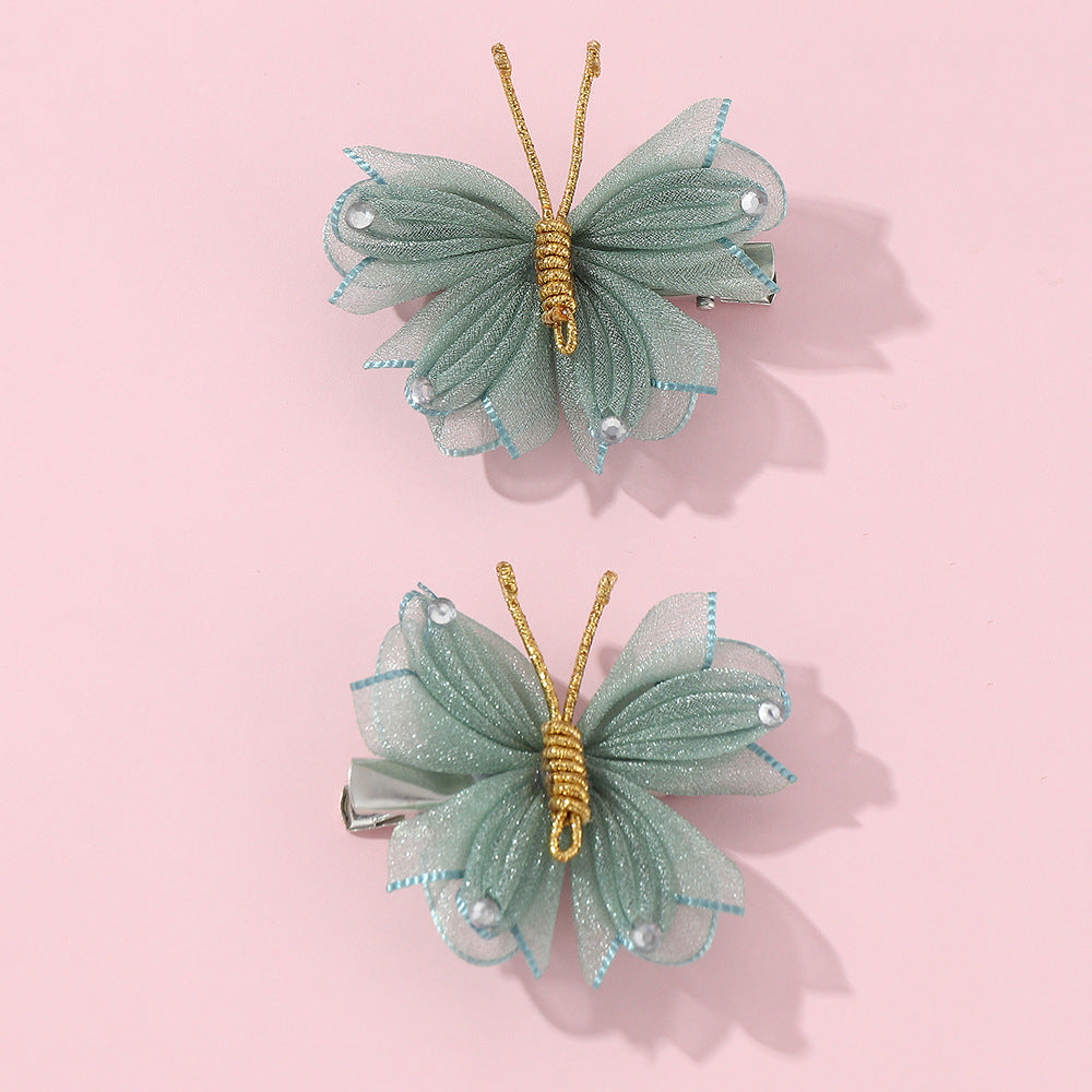 Cartoon Butterfly Hair Clip for Kids Handwoven Mesh Fabric Hairpin with Rainbow Accents