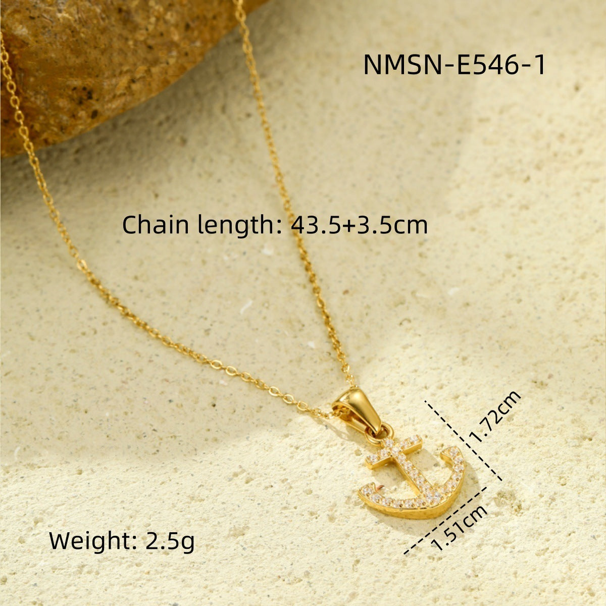 Vintage Nautical Anchor Pendant Necklace in Stainless Steel with Rhinestone Inlay for Women