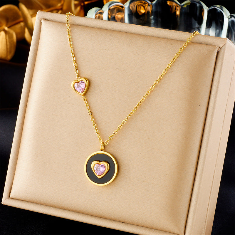 Collar con Colgante de Corazón Geométrico Minimalista Vintage con Incrustaciones de Pedrería Cadena de Acero Inoxidable con Baño de Rodio Longitud Ajustable Joyería de Moda para Mujer