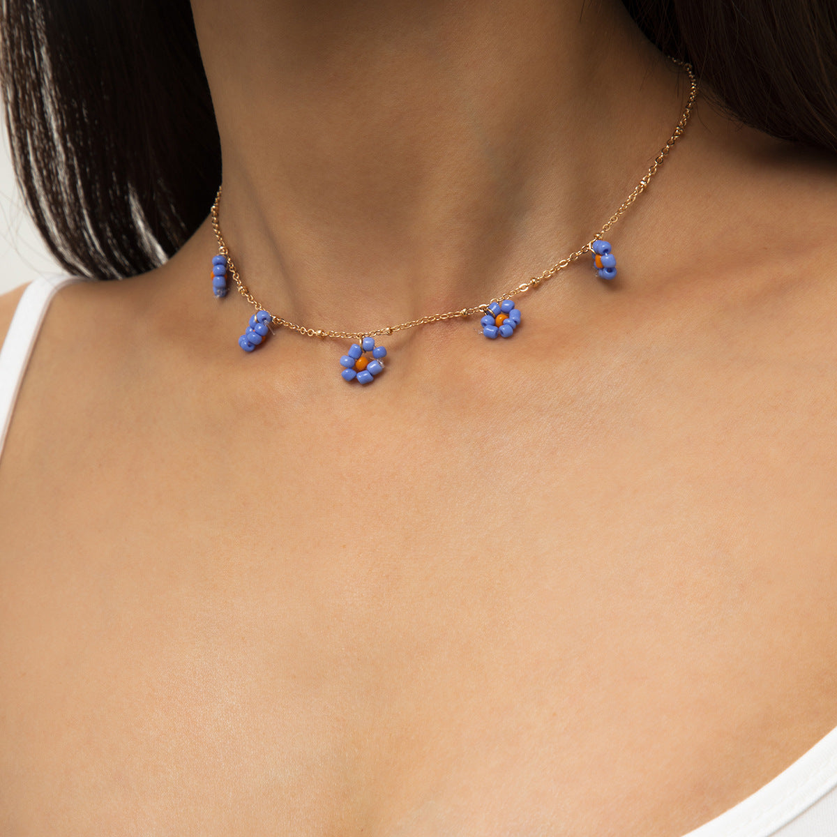 Bohemian Sweet Floral Resin Ball Chain Necklace