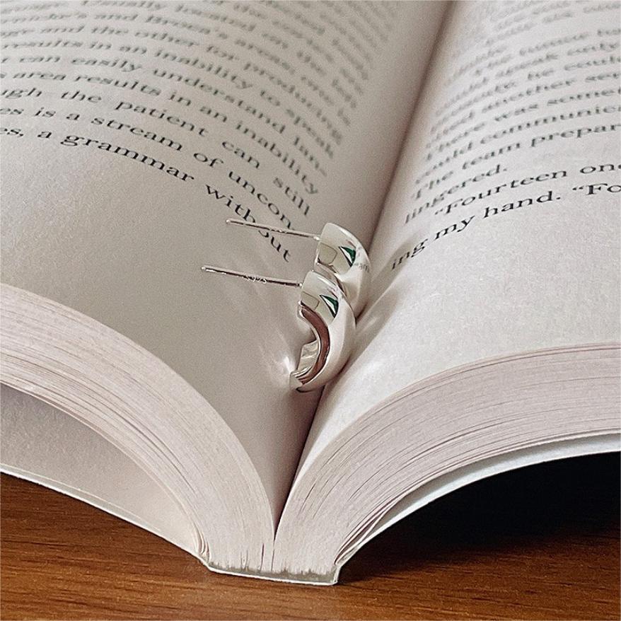 Minimalist Geometric Arc-Shaped 925 Sterling Silver Stud Earrings for Women