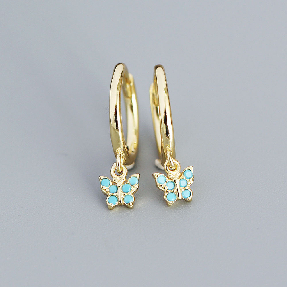Minimalist Butterfly-Shaped S925 Sterling Silver Stud Earrings with Rhinestone Inlay for Women