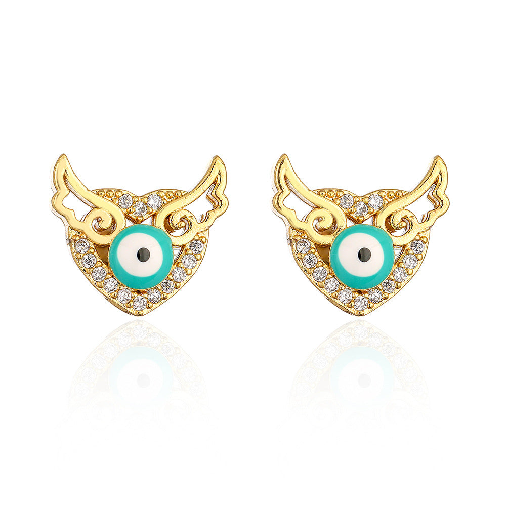 Minimalist Geometric Animal Stud Earrings in Copper with 18K Gold Plating and Enamel Finish with Zirconia Inlay