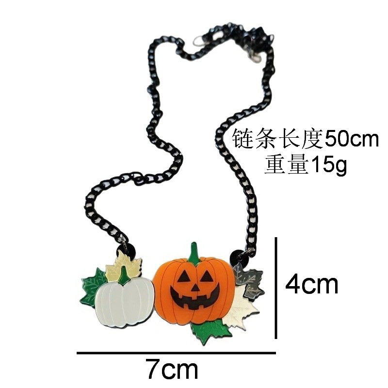Collar con colgante gótico oscuro de calabaza y hoja de Halloween con diseño tallado en acrílico para unisex