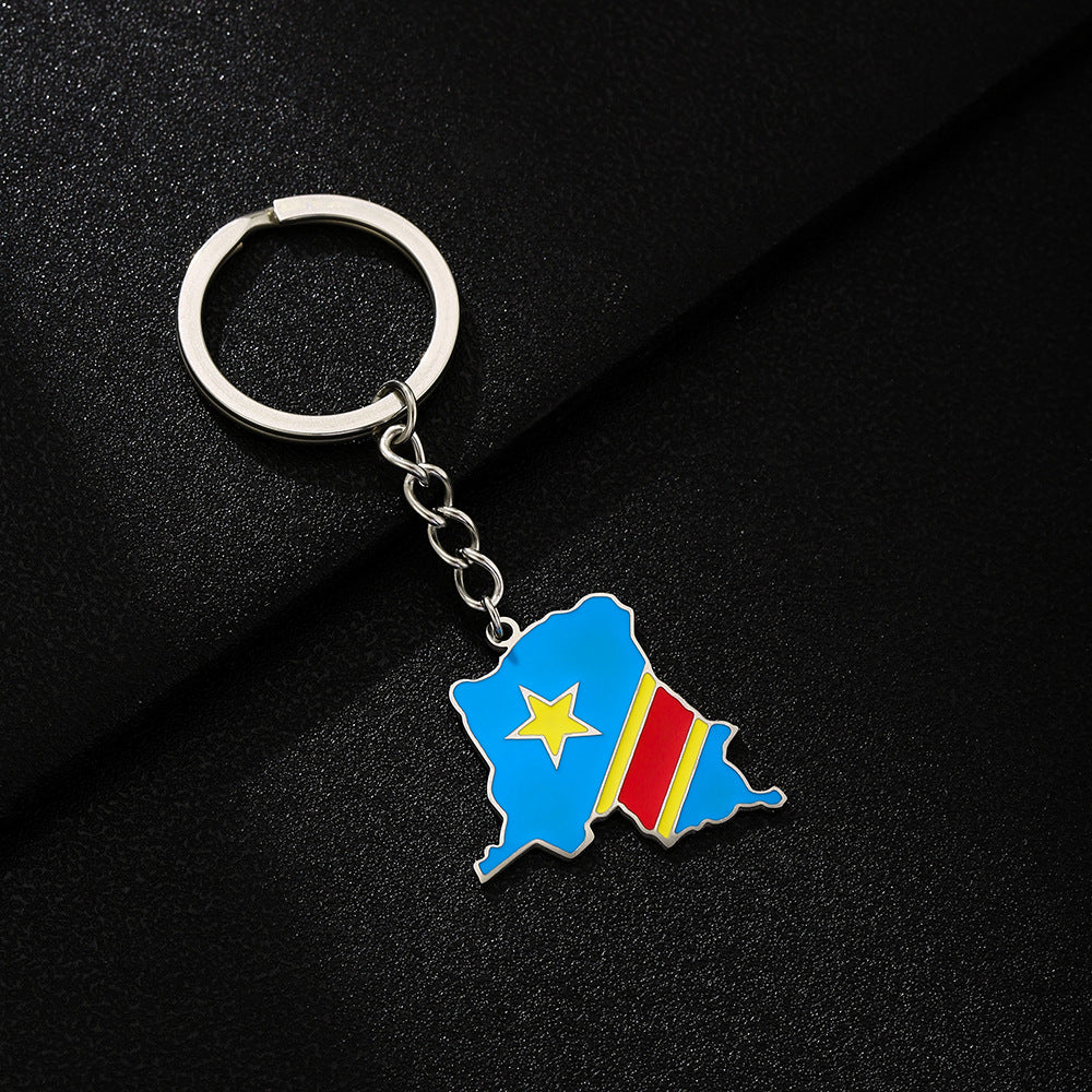 Portachiavi in Acciaio al Titanio con Bandiera della Mappa della Repubblica Democratica del Congo in Stile Etnico per Uomini e Donne