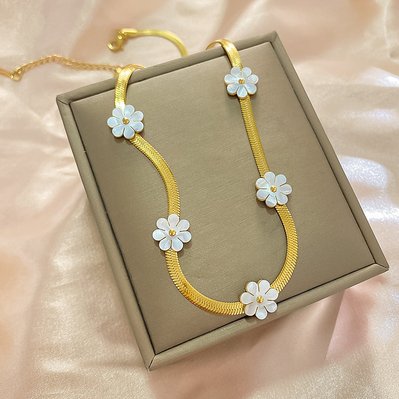 Floral Titanium Steel Plated Snake Chain Necklace Unisex