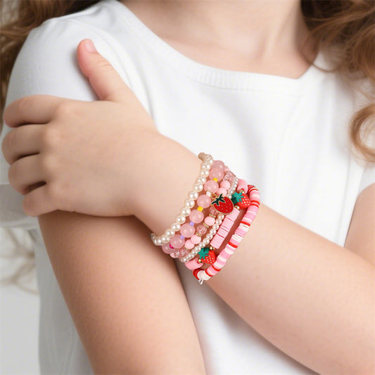 Bracciale per bambine con ciondolo a fiocco, perline acriliche e design a forma di stella