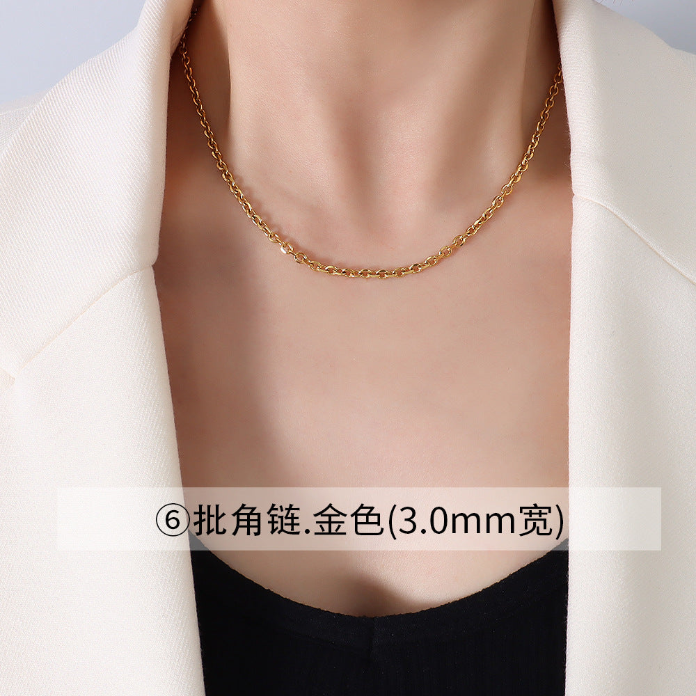 Collana da donna con catena a maglia O-ring placcata in oro 18 carati in acciaio al titanio geometrico minimalista