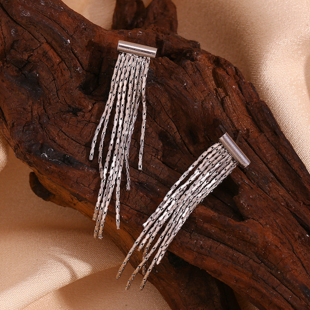 Minimalist Geometric Stainless Steel 18K Gold Plated T-Shaped Tassel Earrings for Women