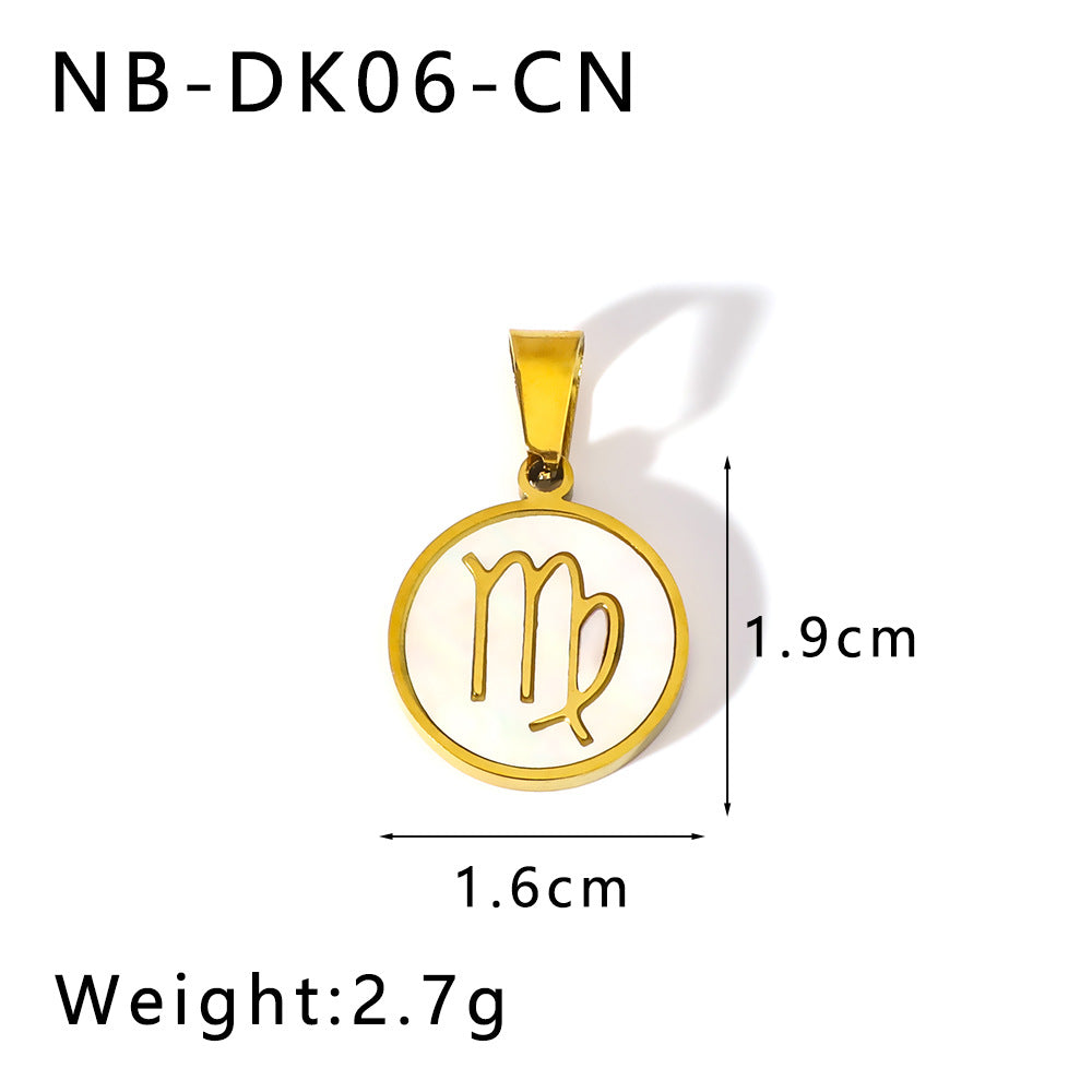 Minimalist Zodiac Pendant Necklace for Women Stainless Steel with 18K Gold Plating and White Abalone Inlay