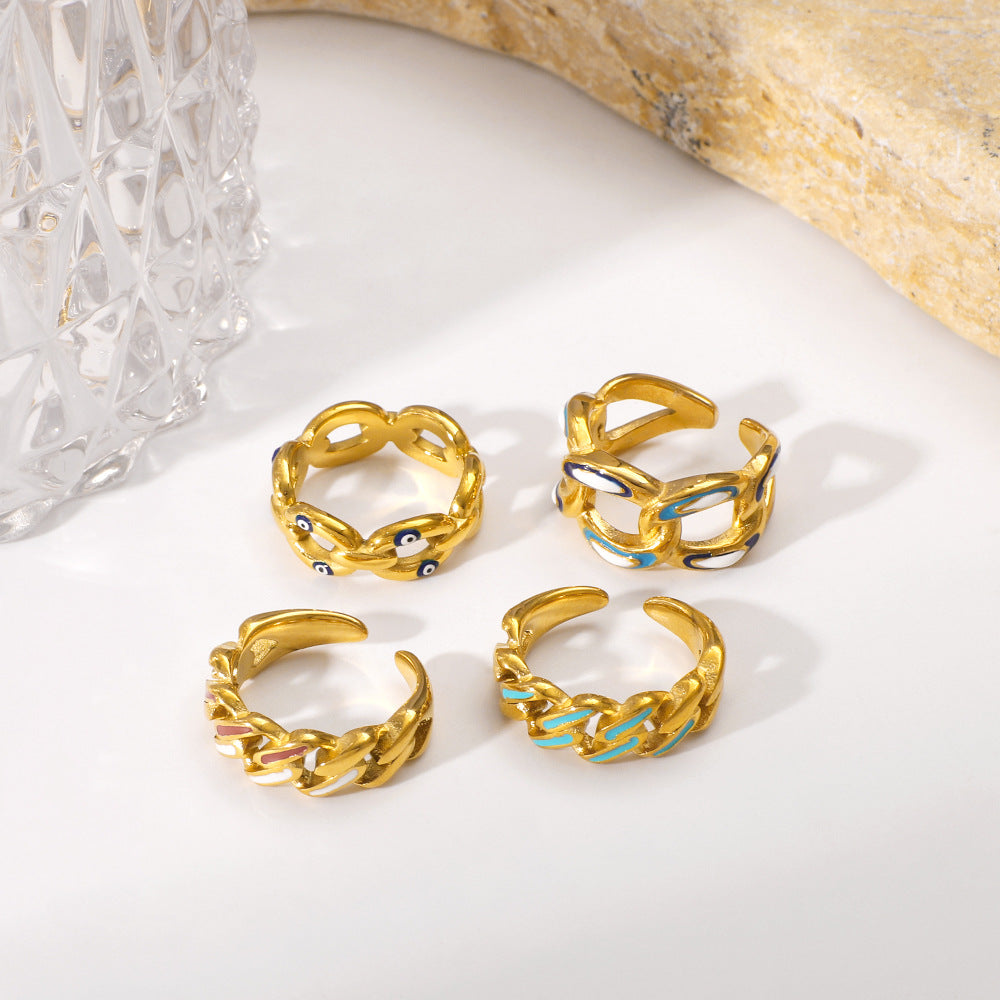 Anello Unisex Placcato in Acciaio Inossidabile con Motivo a Catena, Stile Industriale Retrò e Geometria Chic
