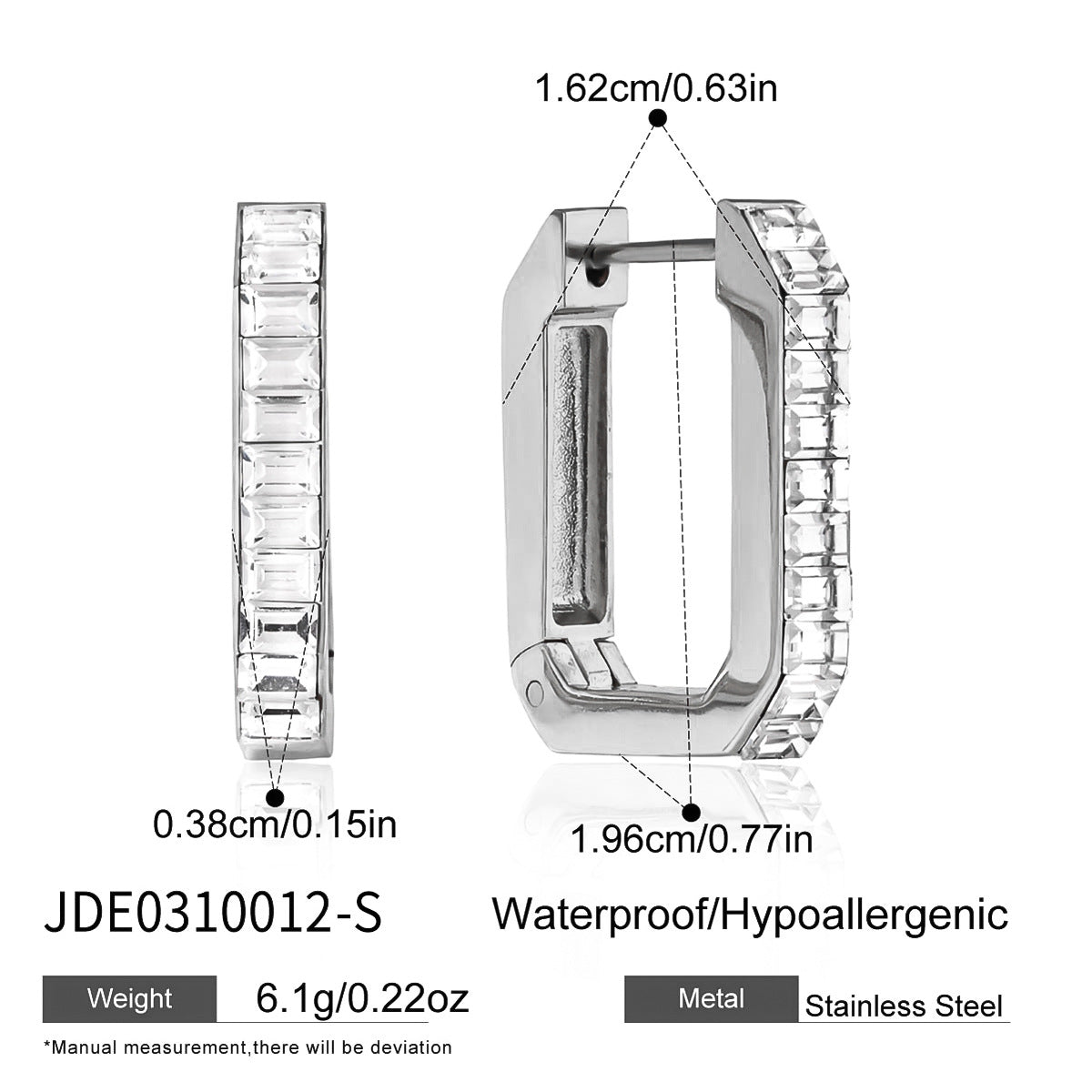 Minimalist Geometric Square Stainless Steel Plated Cubic Zirconia Hoop Earrings for Women