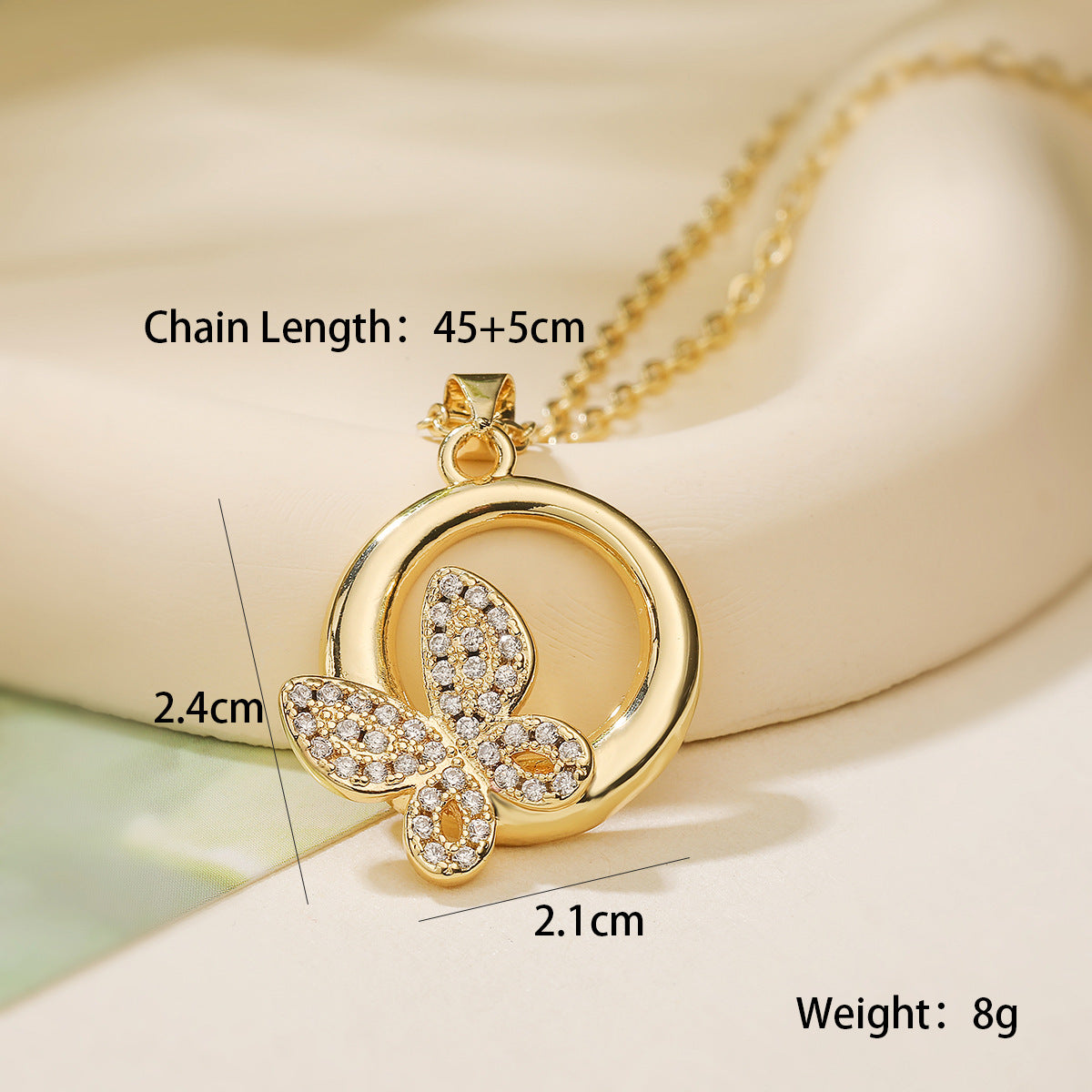 Collar con colgante geométrico de mariposa minimalista para mujer con base de cobre chapada en oro real e incrustaciones de circonitas