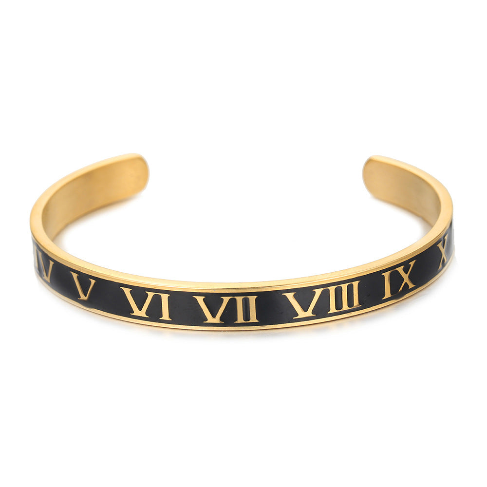Fashion Unisex Round Roman Number Drip Oil Titanium Steel Bracelet