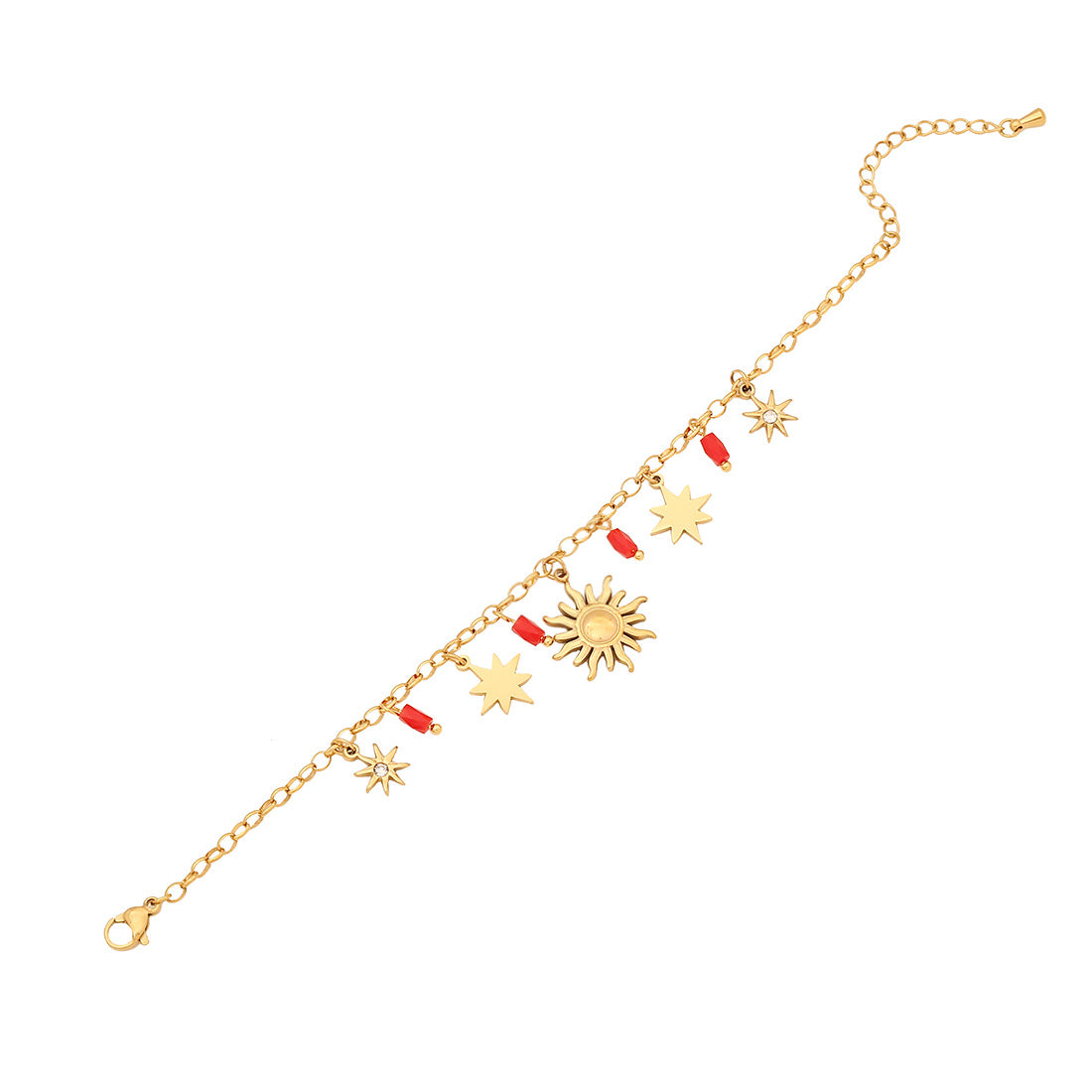 Bracciale in Acciaio Inossidabile con Croce, Stella a Otto Punte e Design a Foglia, Stile OL alla Moda