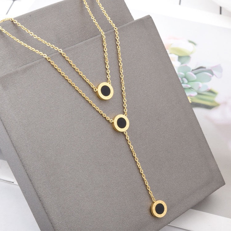 Minimalist Roman Numeral Double Layer Pendant Necklace in Titanium Steel with Gold Plating for Women