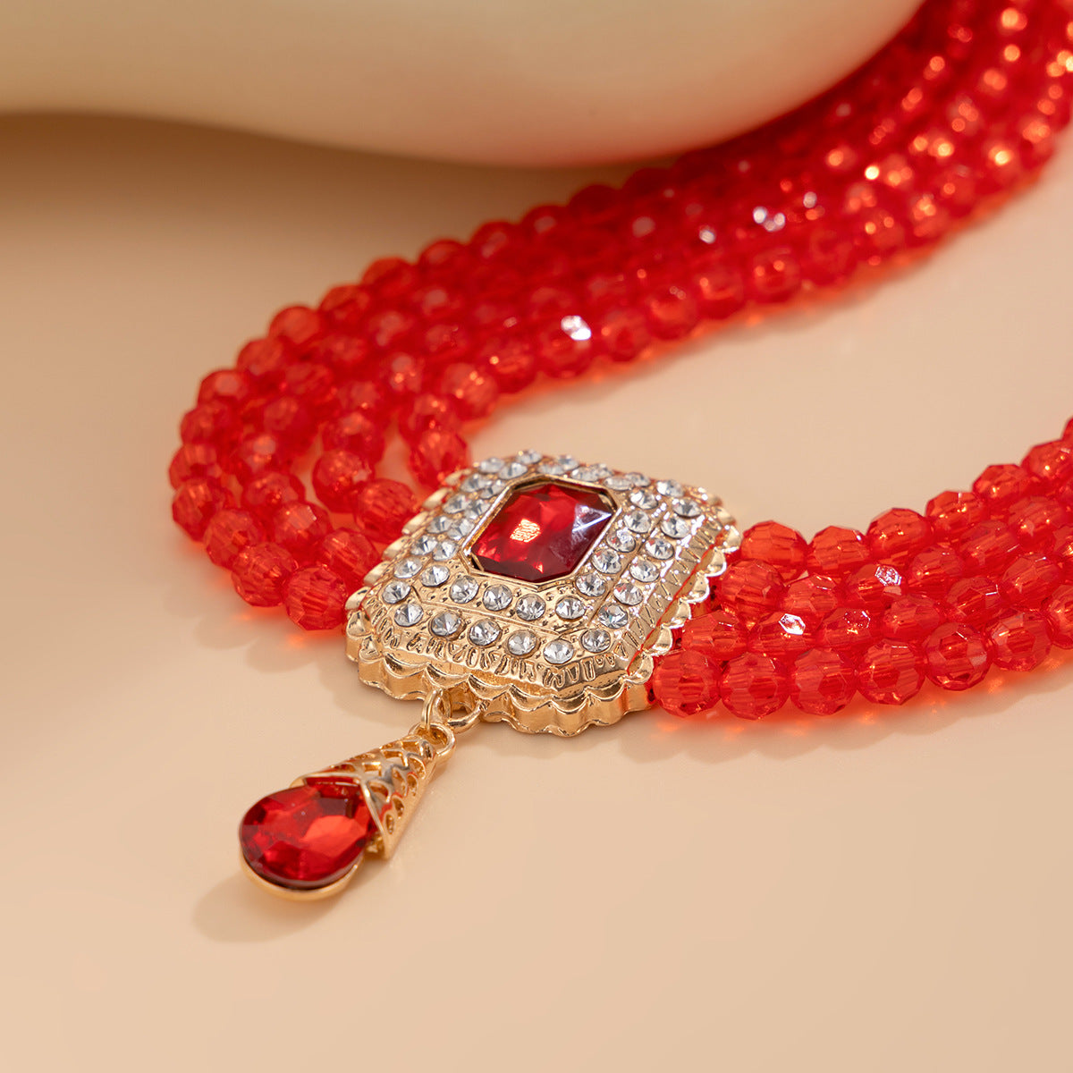 Collar tipo gargantilla de cristal estilo francés vintage con dijes geométricos cuadrados y de lágrima en cadena de perlas para mujer