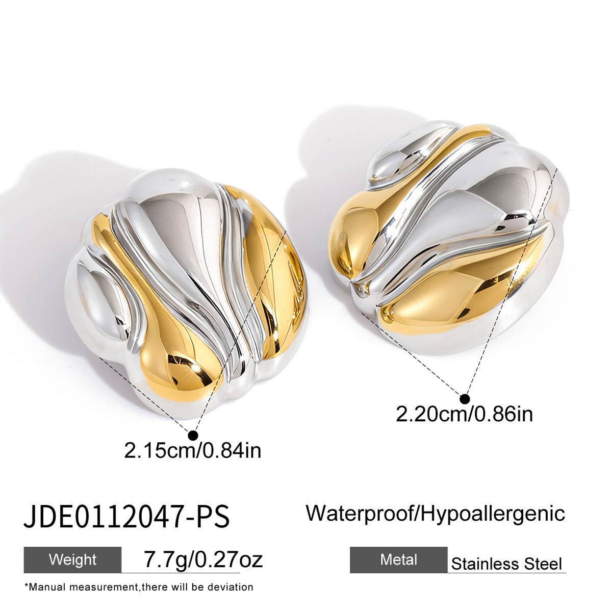 Orecchini a polsino geometrici in acciaio inossidabile con placcatura in oro PVD per donne, orecchini autunno/inverno alla moda e sofisticati