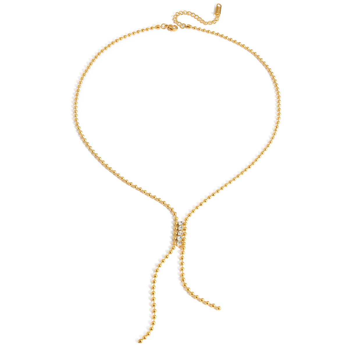 Collana a catena a Y in acciaio inossidabile placcato oro 18 carati con pendente a nappina di strass per donna, lusso minimalista