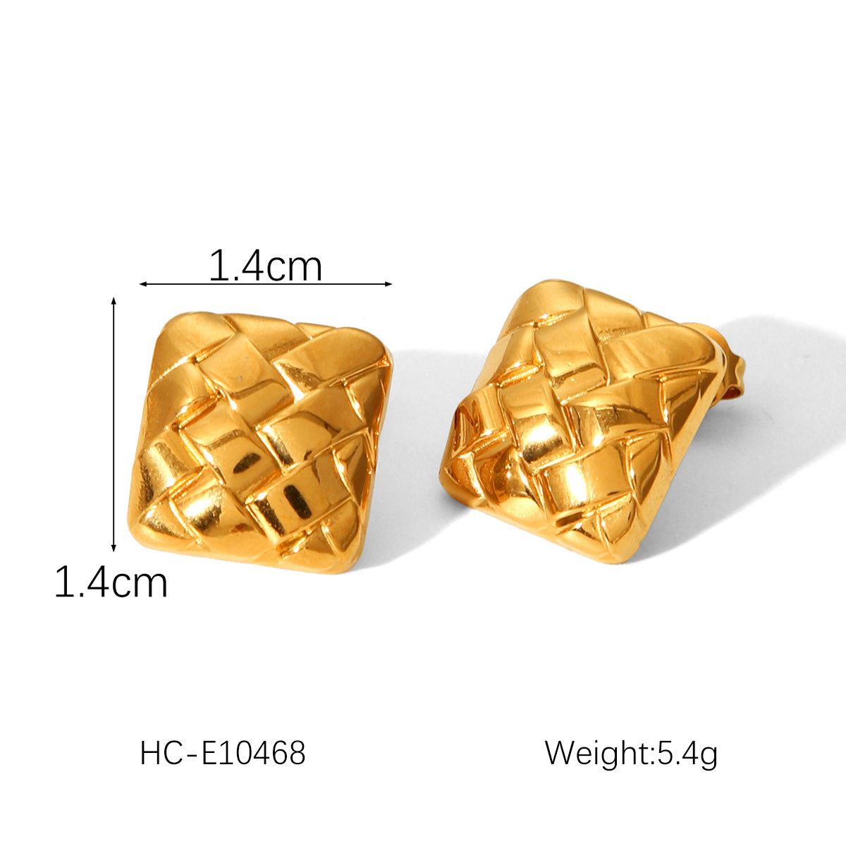 Orecchini a perno quadrati geometrici avanzati in acciaio inossidabile placcati oro 18 carati con motivo a rombi per donna