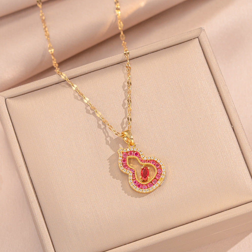Collana con Ciondolo a Zucca Cava in Stile Vintage in Rame Placcato Oro 18K con Catena in Acciaio al Titanio da Donna