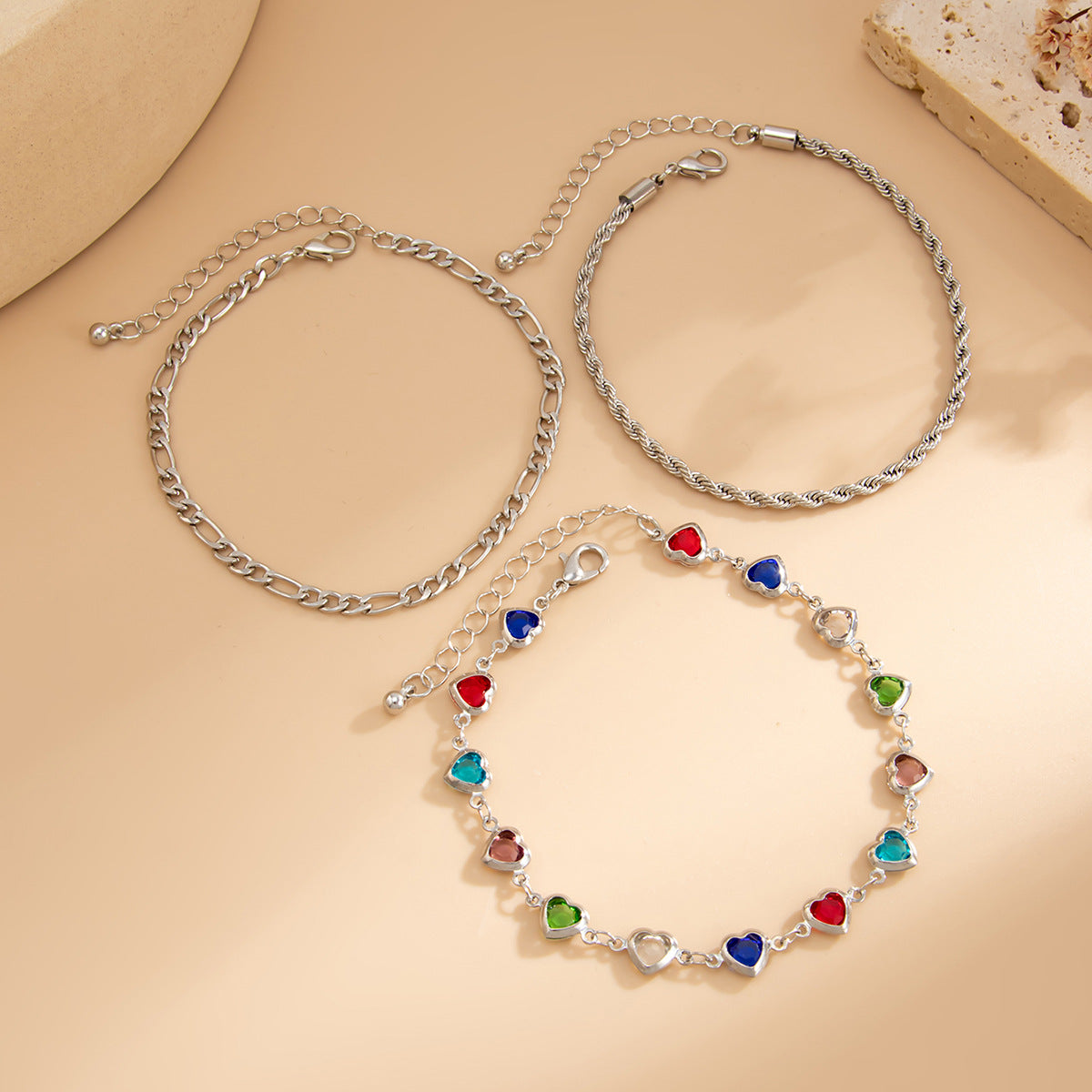 Minimalist Drip Oil Crystal Heart Cherry Rope Chain Anklet for Women