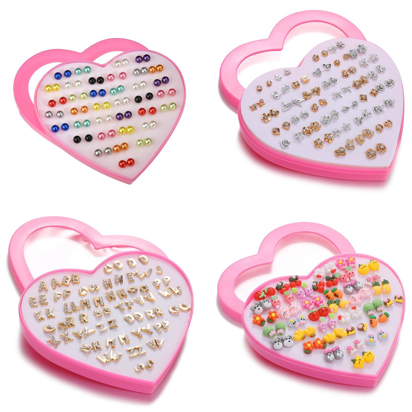 Sweet Cartoon Fruit and Geometric Heart Resin Stud Earrings Set with Stainless Steel Posts for Women