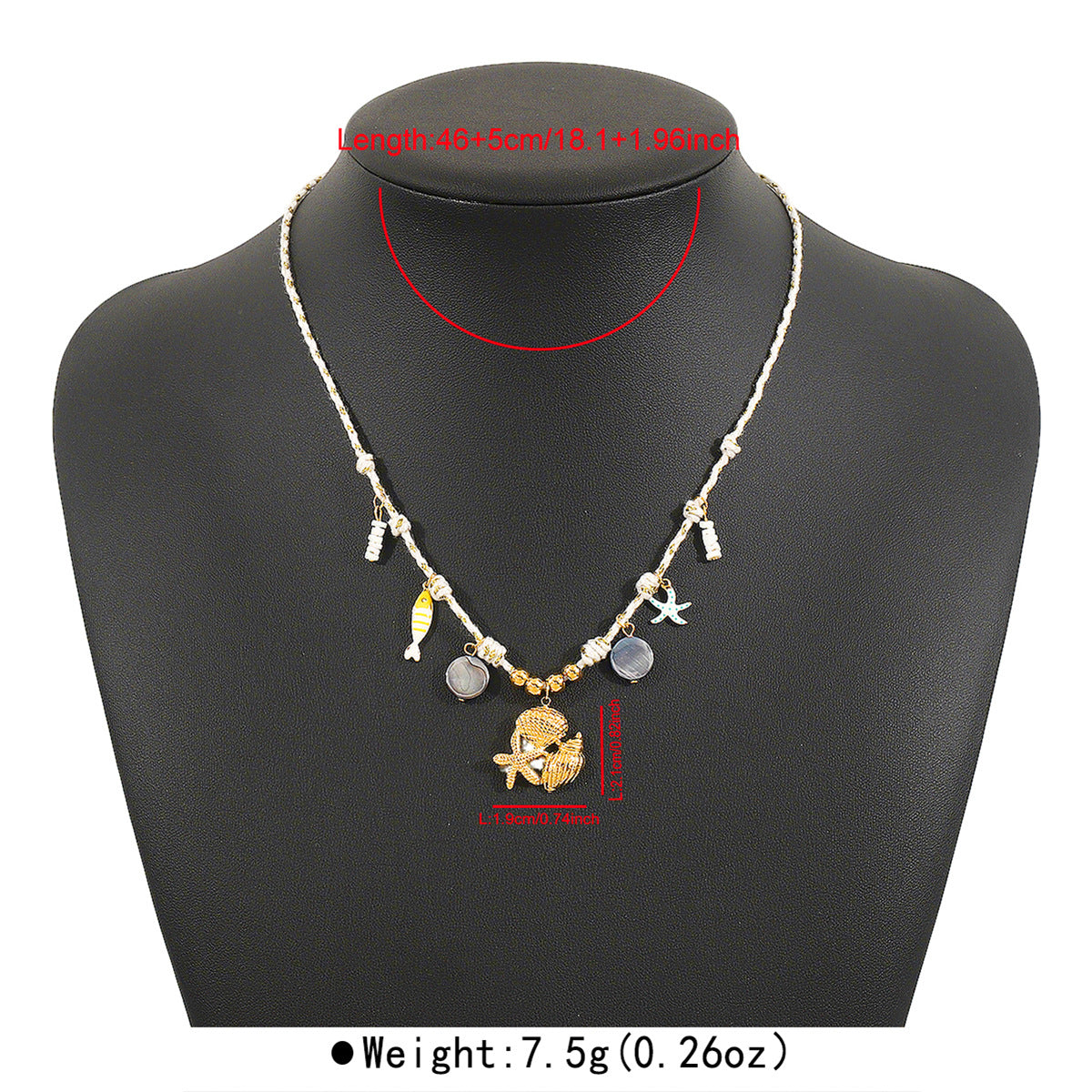 Collana con Pendente Stella Marina e Conchiglia Stile Naturale da Donna, in Acciaio Inox con Finitura Placcata Oro 14K su Catena a Cordino