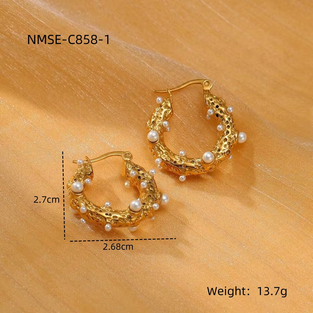 Pendientes de tuerca geométricos huecos de acero inoxidable vintage con acabado chapado para mujer