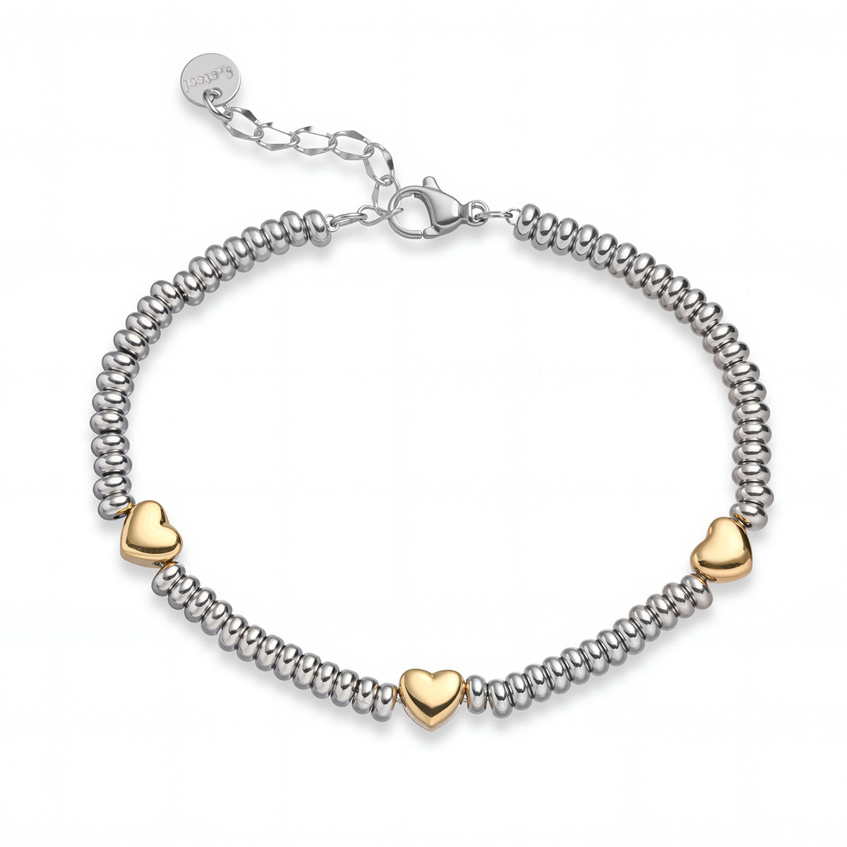 Fashion Plated Stainless Steel Heart Geometric Beaded Bracelet for Women