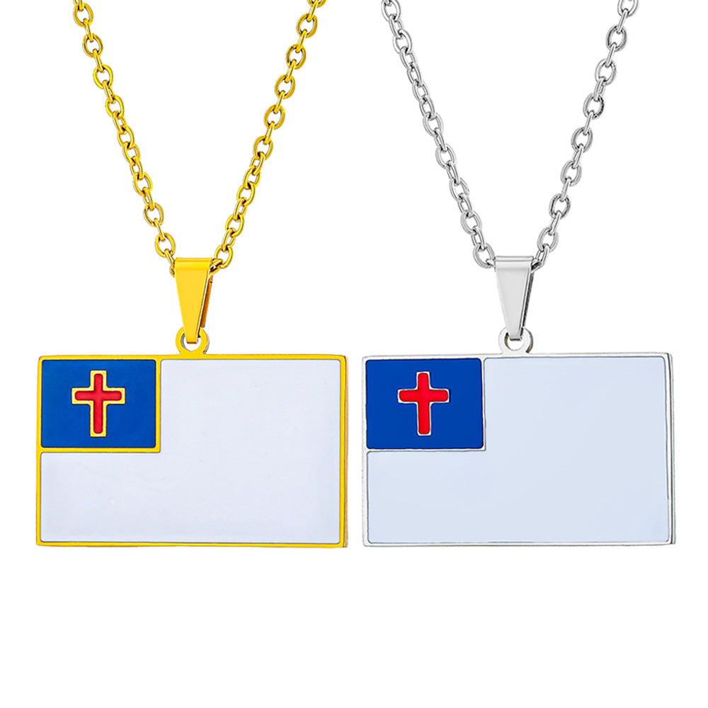 Collana con ciondolo a croce geometrica smaltata in acciaio inossidabile casual per unisex con catena a maglie piatte