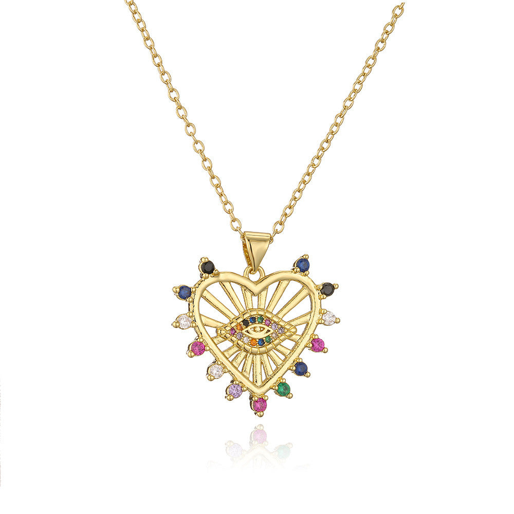 INS Style Geometric Heart Eye Snake Pendant Necklace in Copper with 18K Gold Plating and Micro-Pave Zirconia