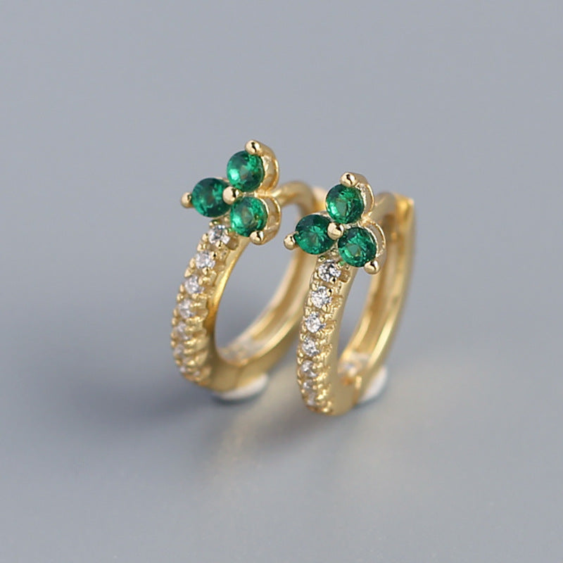 Luxury 925 Sterling Silver Floral Inlay Diamond Earrings