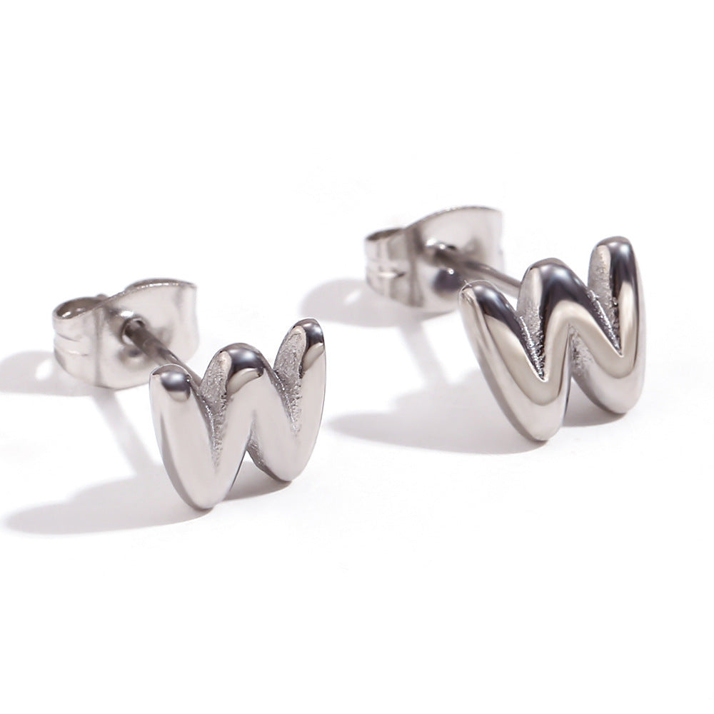 Orecchini a perno da donna con lettera geometrica moderna minimalista in acciaio al titanio placcato oro 18K