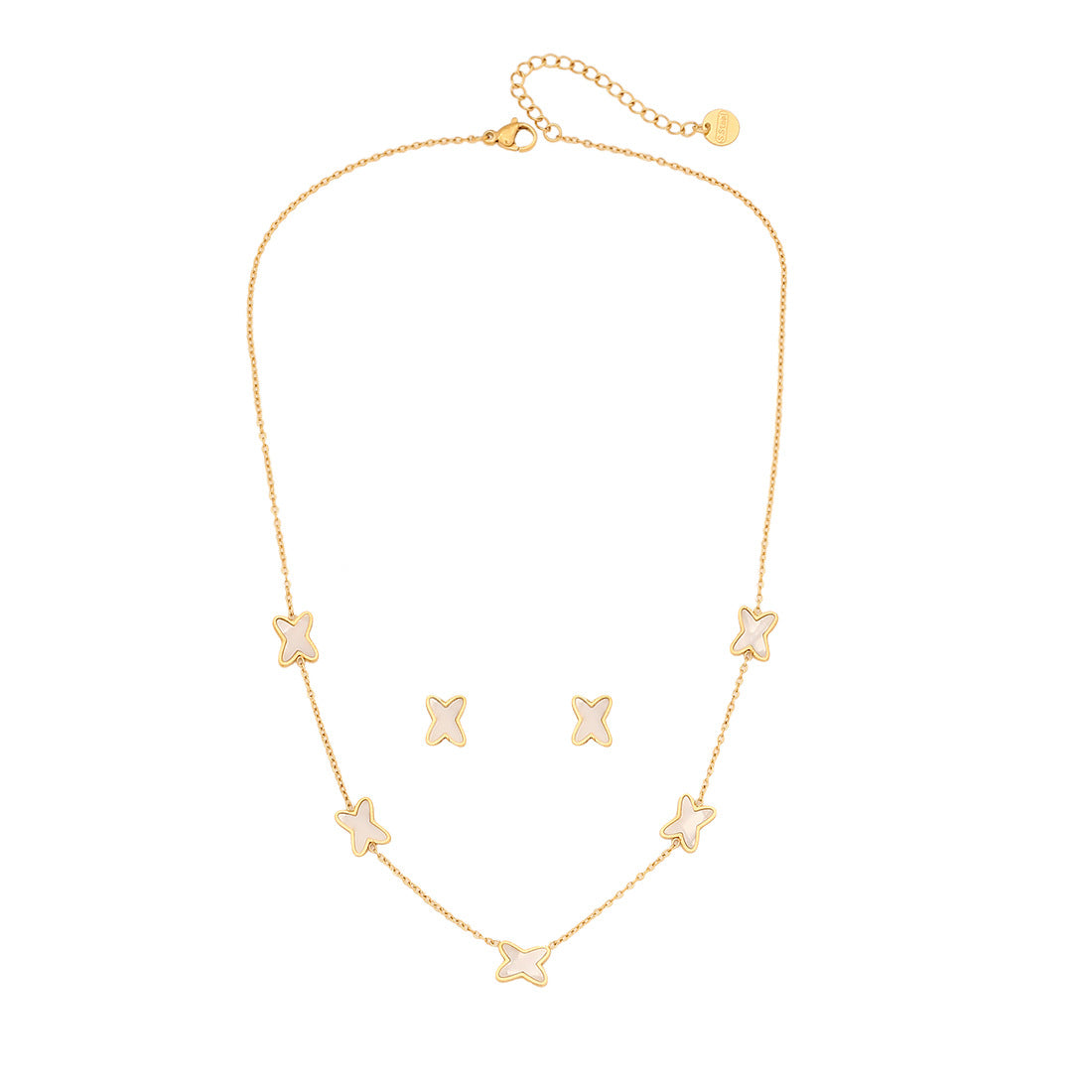 Geometric Asymmetrical Stainless Steel Pendant Necklace Set with Beveled Square Accents for Women