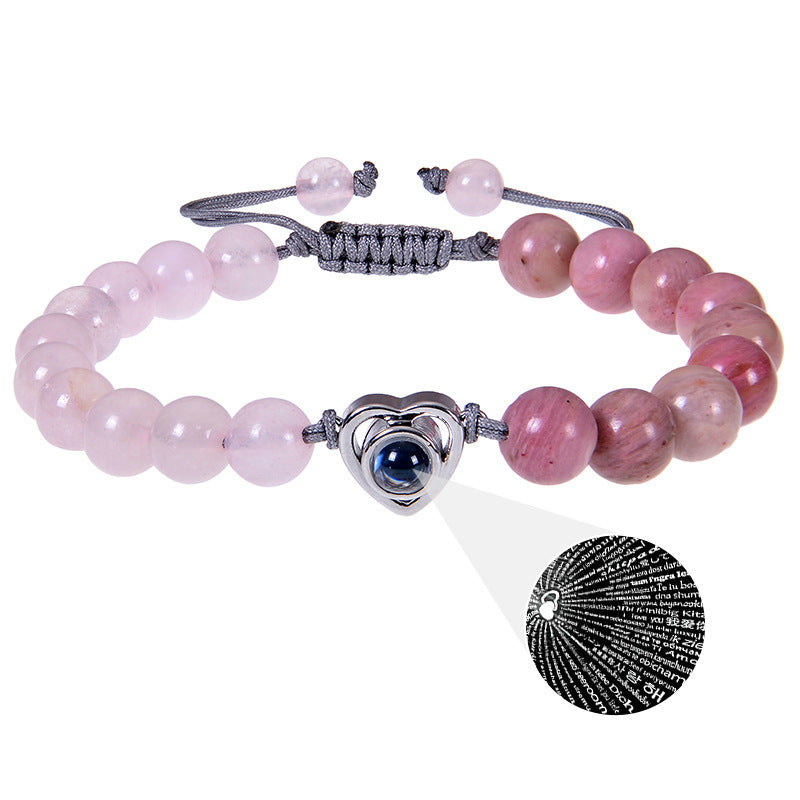 I Love You Projection Crystal Agate Bracelet Unisex Round Letter Charm