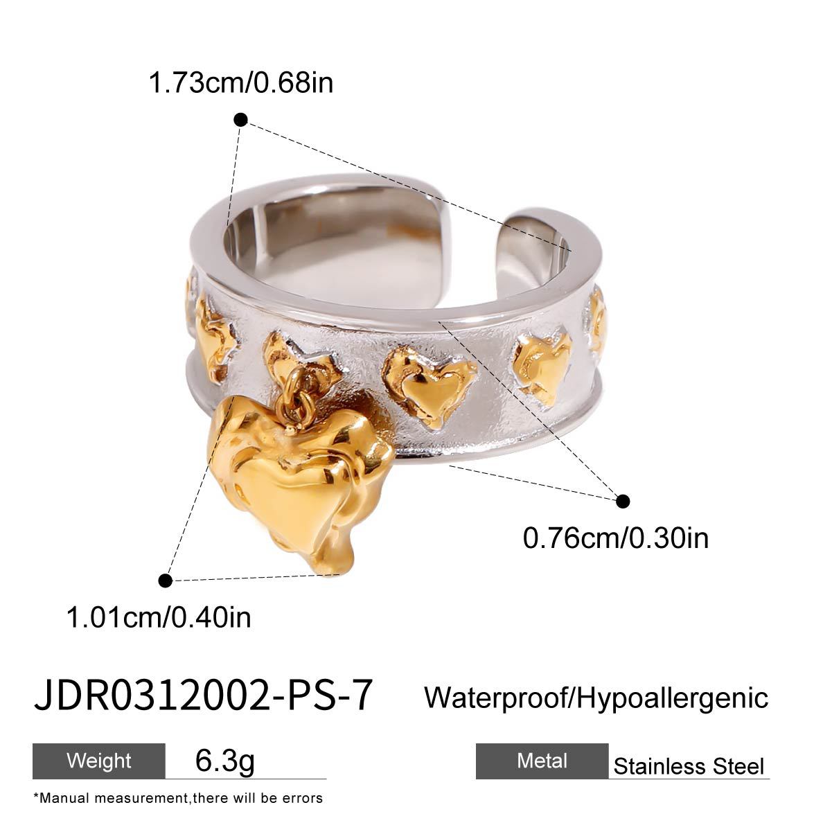 Anello da donna in acciaio al titanio a forma di cuore, minimalista, placcato in oro tramite PVD.