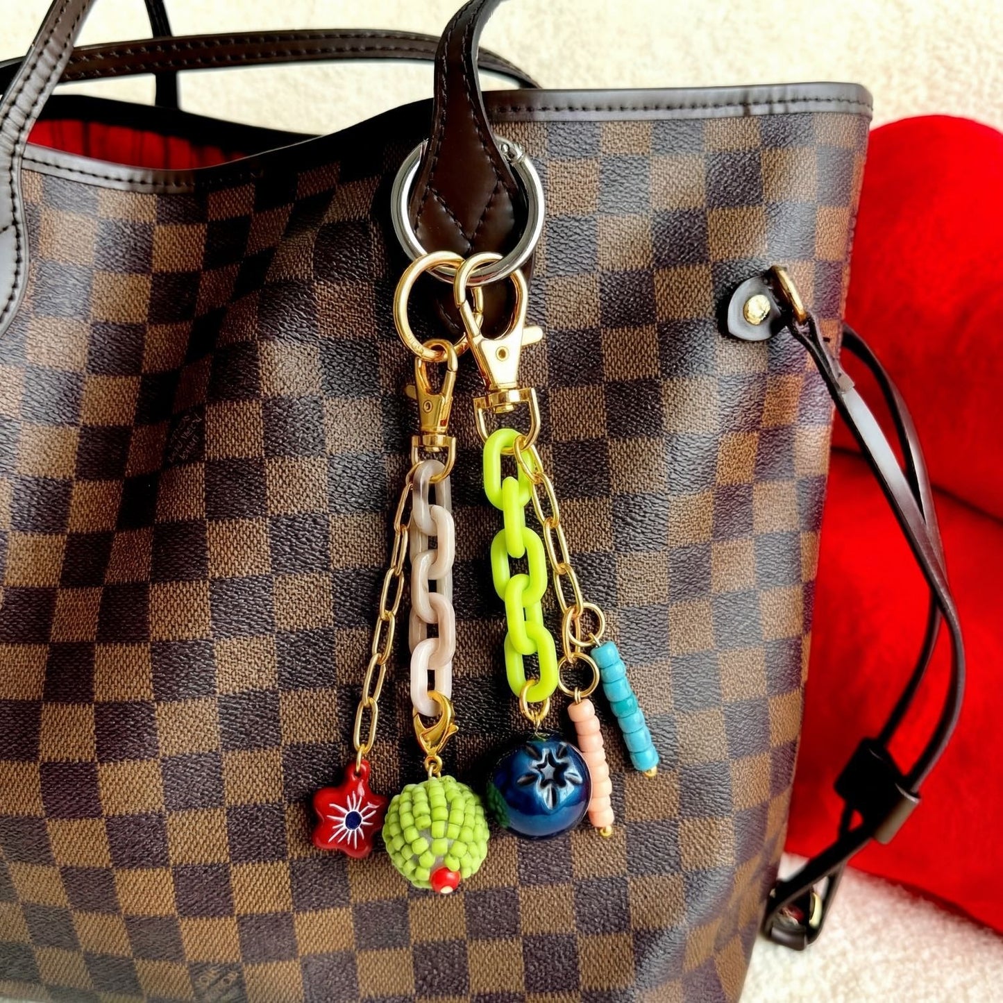 Minimalist Fruit Pattern Brass Bag Charm Keychain
