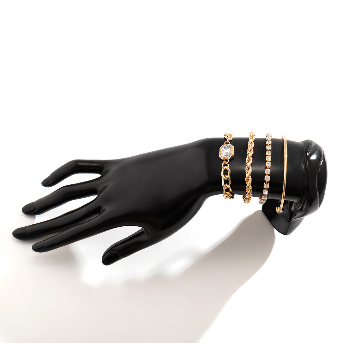 Minimalist Geometric Alloy Bracelet Set for Women with Rhinestone Inlay and Twisted Chain Design