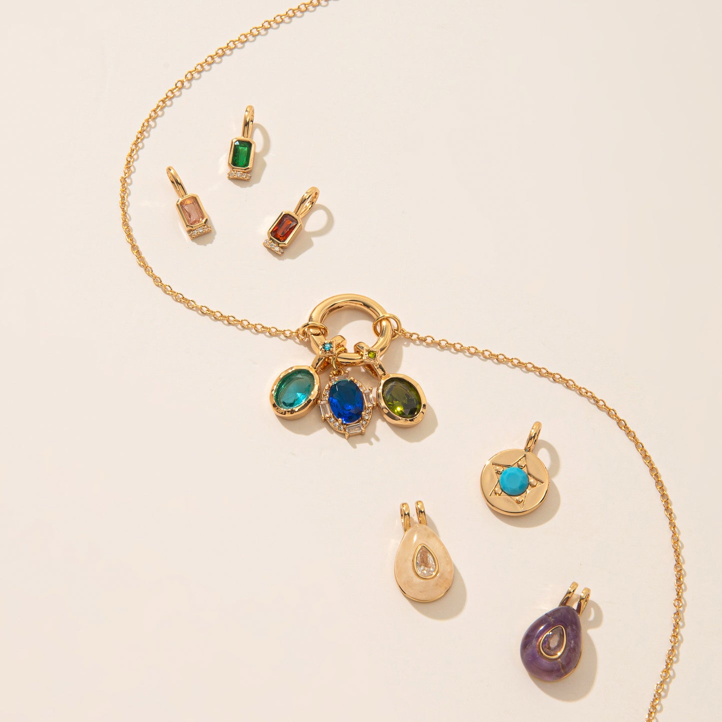 Vintage 18K Gold Plated Stainless Steel Geometric Birthstone Charm Bar Necklace PVD Plating Unisex