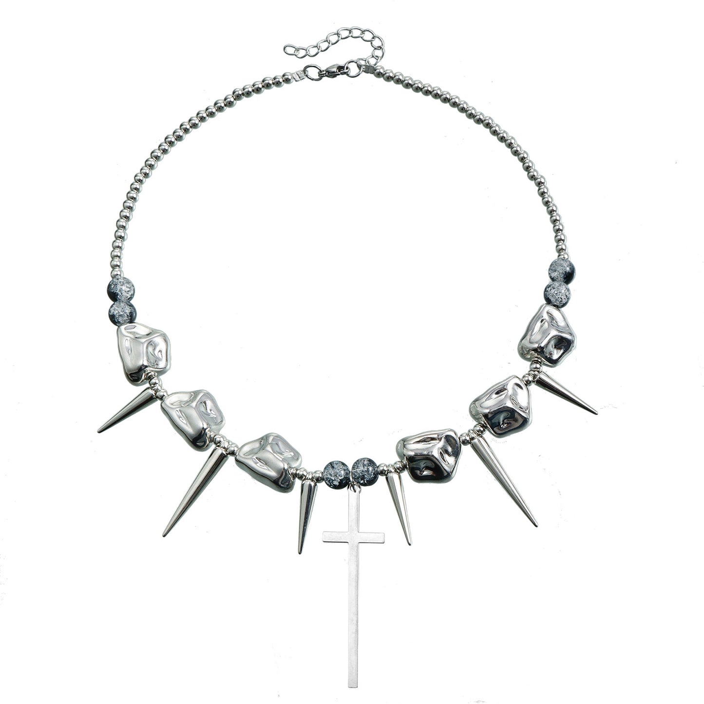 Punk Style Geometric Cross Pendant Necklace for Women with Electroplated Alloy Charm and Resin Base on Clavicle Chain
